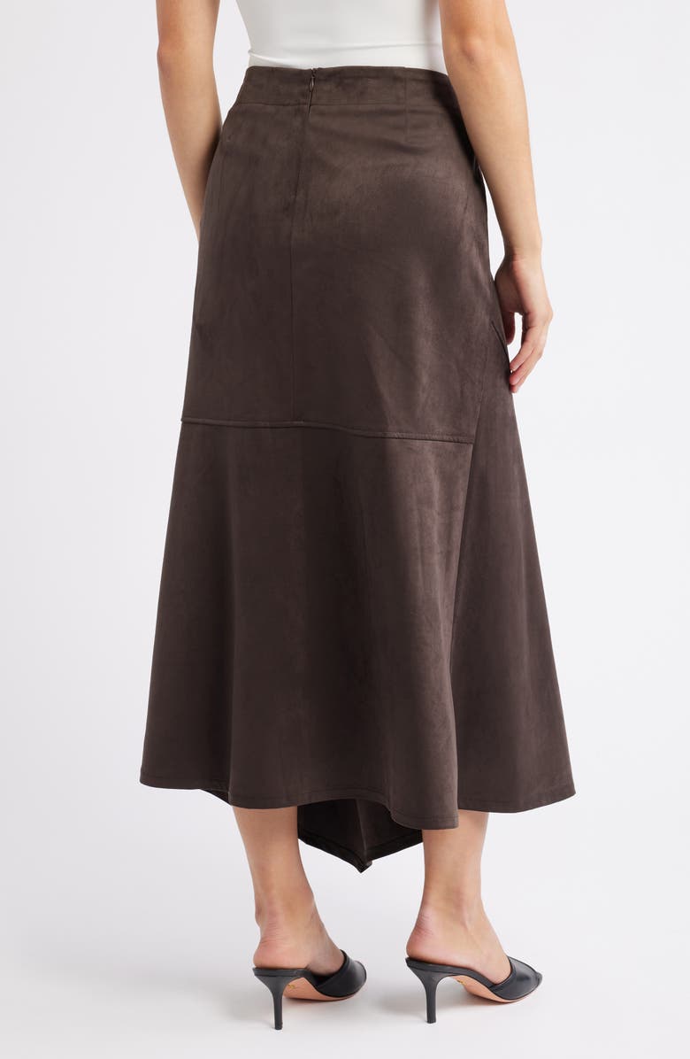 CITY BLUES Asymmetrical Hem Faux Suede Midi Skirt, Alternate, color, Coffee