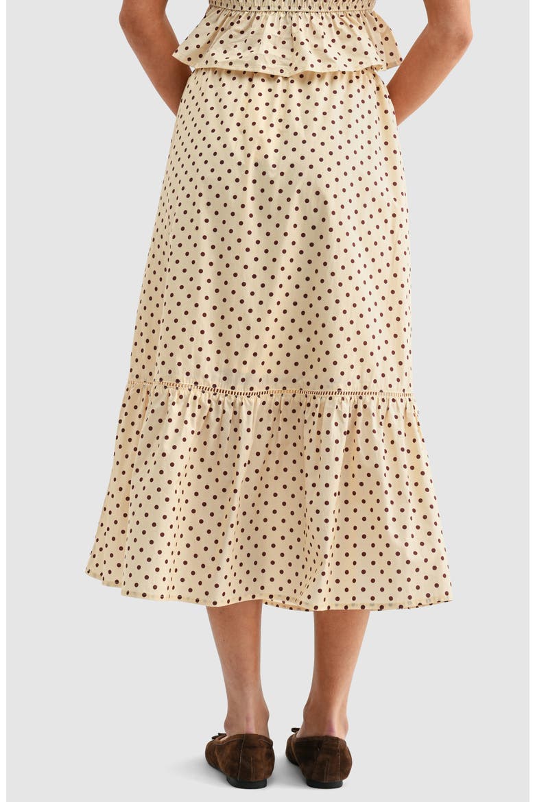 Polka Dot Tiered Midi Skirt, Alternate, color, BUTTER BROWN DOT