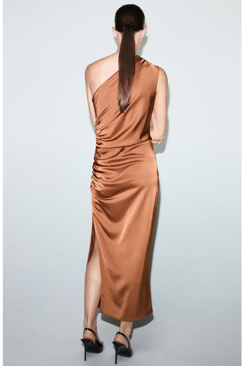 Ruched One-Shoulder Maxi Dress, Alternate, color, COPPER