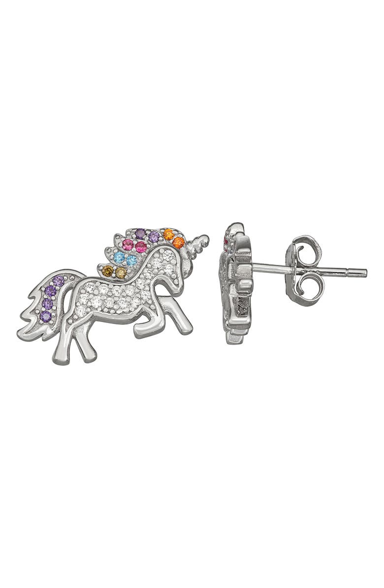 FZN Kids' Sterling Silver Cubic Zirconia Unicorn Stud Earrings, Main, color, Silver