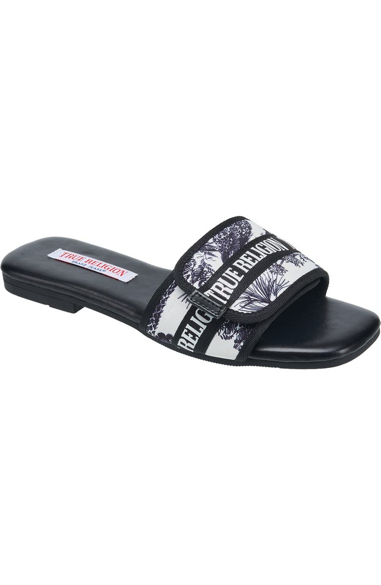 True Religion Women Missy Logo Adjustable Sandal, Main, color, Black
