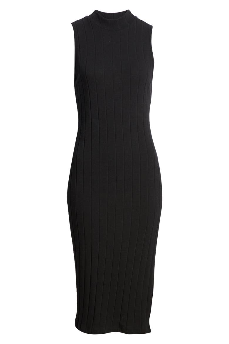 Mock Neck Ribbed Midi Dress, Alternate, color, BLACK
