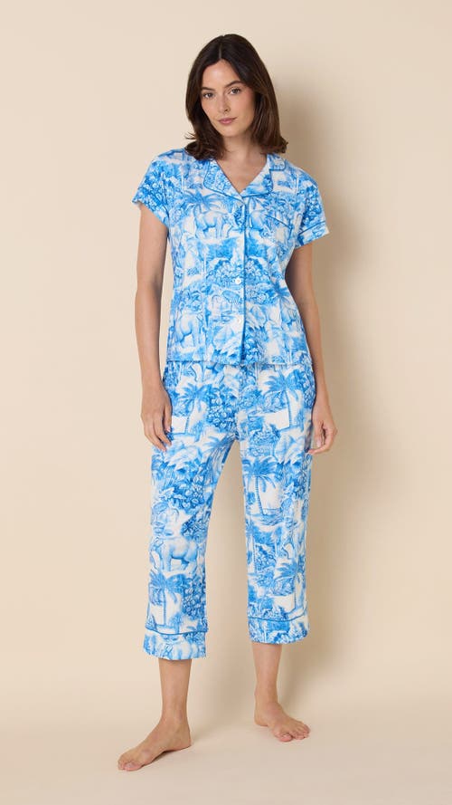 The Cat's Pajamas Pima Knit Cropped Pajama Set In Blue
