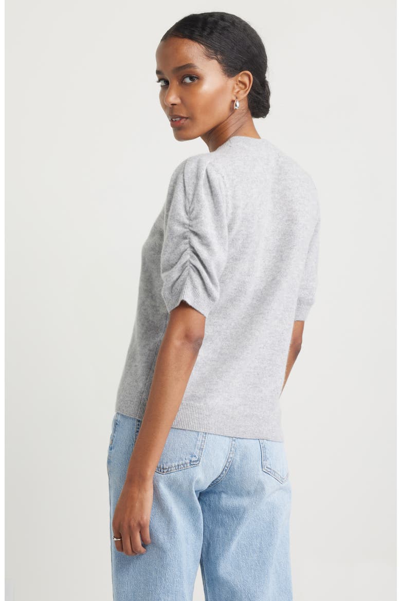 Ruched Short Sleeve Cashmere Sweater, Alternate, color, GREY FORMAL