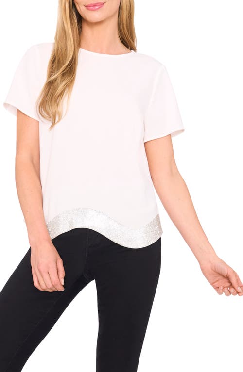 Cece Embellished Hem Crepe Top In White