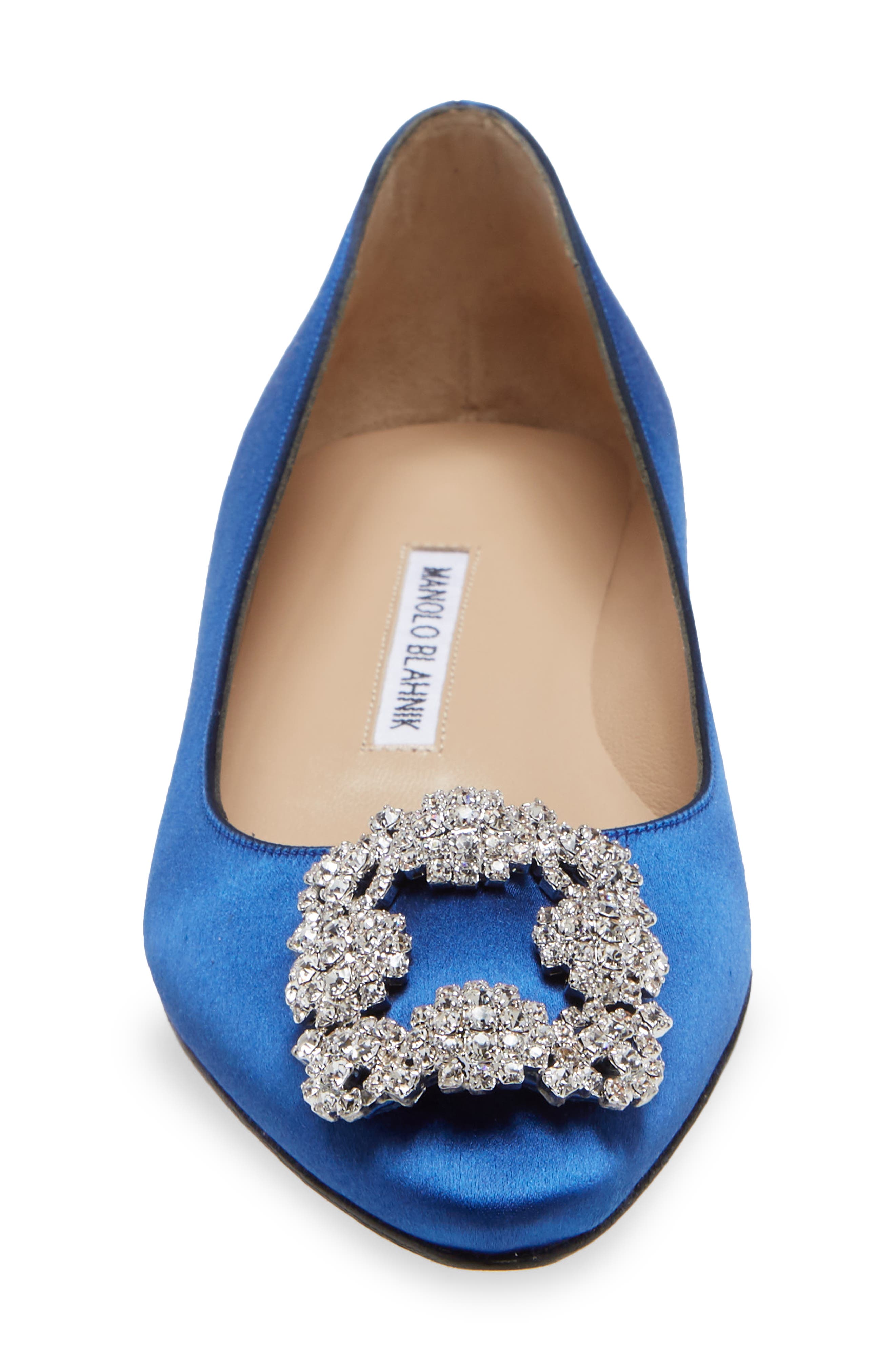 Manolo Blahnik Hangisi Crystal Buckle Flat, Alternate, color, Blue