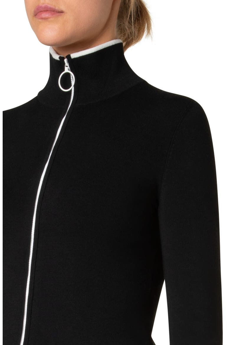 Stretch Virgin Wool Zip Cardigan, Alternate, color, BLACK-CREAM
