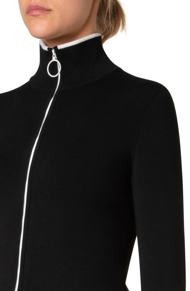 Akris punto Contrast Trim Virgin Merino Wool Zip Front Cardigan, Alternate, color,