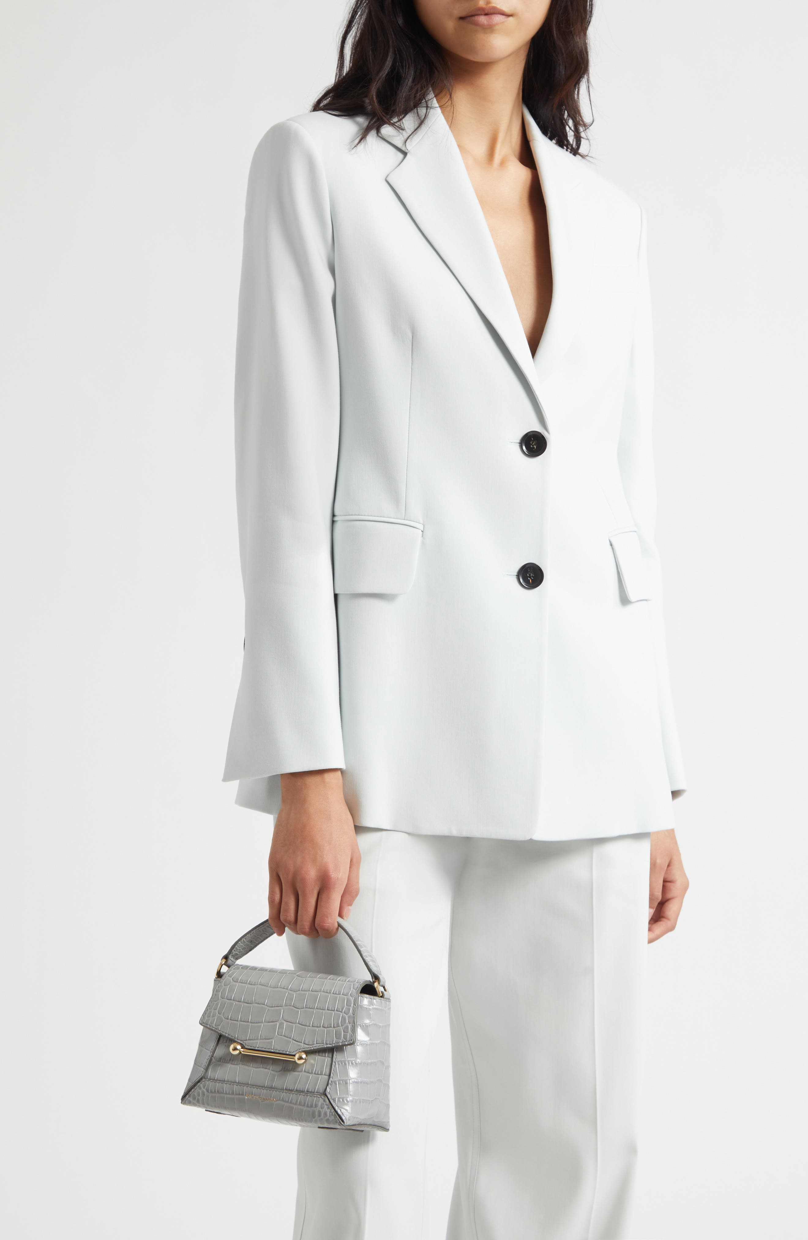 Strathberry Nano Mosaic Croc Embossed Top Handle Bag, Alternate, color, Stone Grey