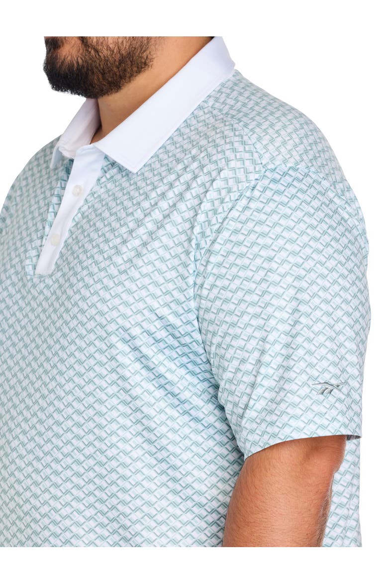 Big & Tall Contrast-Placket Diamond Printed Polo Shirt, Alternate, color, TRANQUIL TEAL