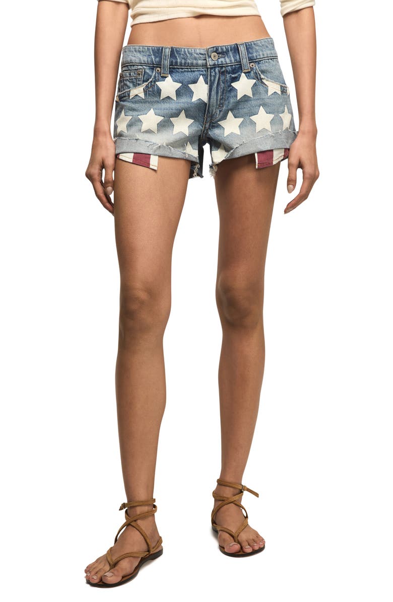 Lucky Brand Festival Star Print Denim Cutoff Shorts, Main, color, New Americana Wash