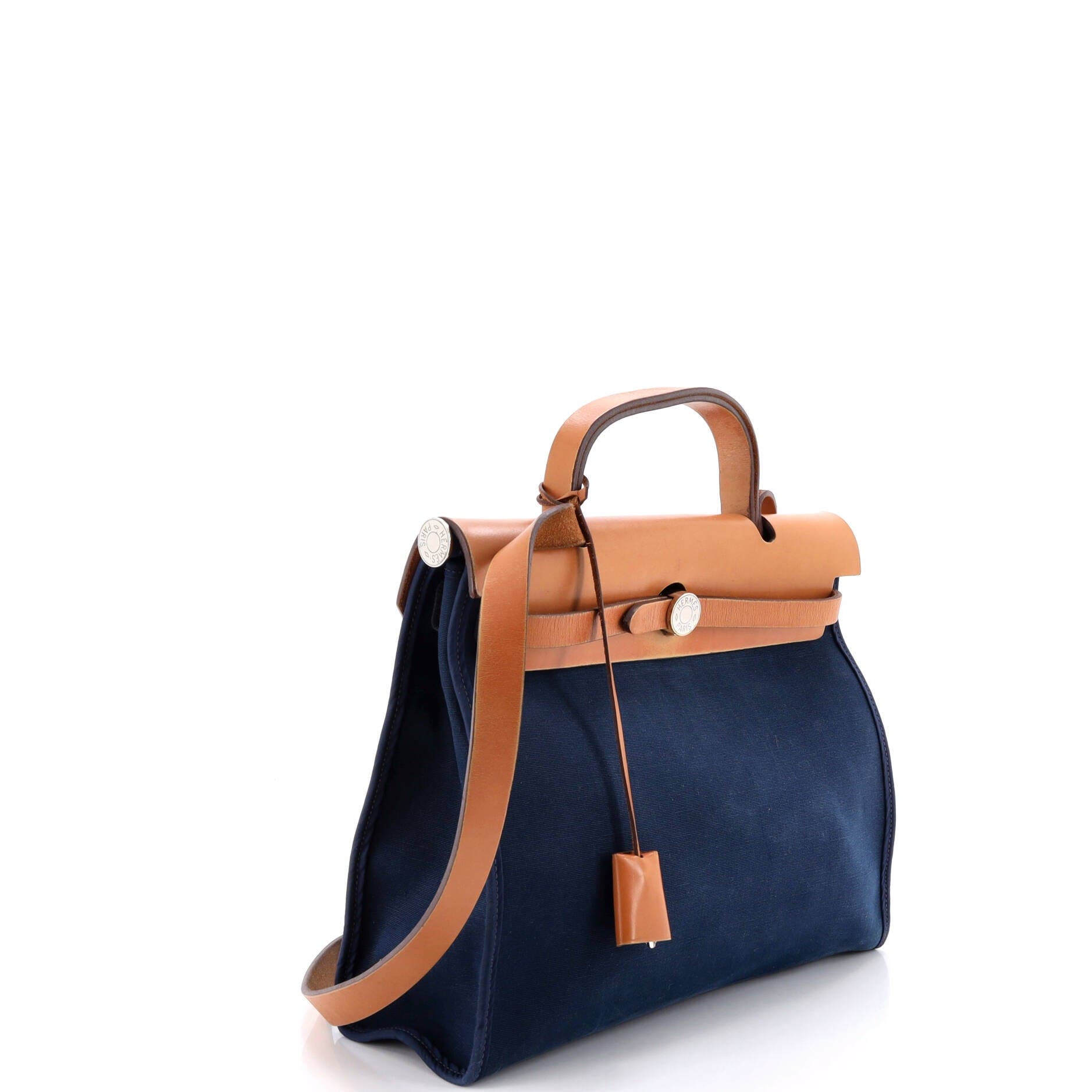 Pre-Owned Hermes Herbag Zip Leather and Toile 31, Alternate, color, Bleu De Prusse