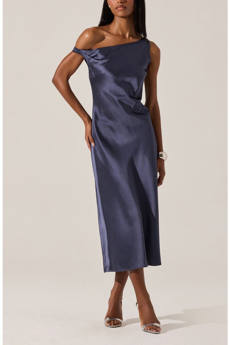 Elain One-Shoulder Satin Dress, Alternate, color, INDIGO