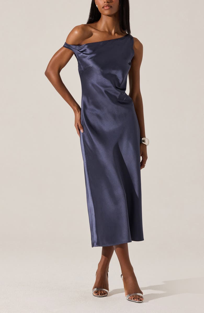 ASTR the Label Elain One-Shoulder Satin Dress, Alternate, color, Indigo