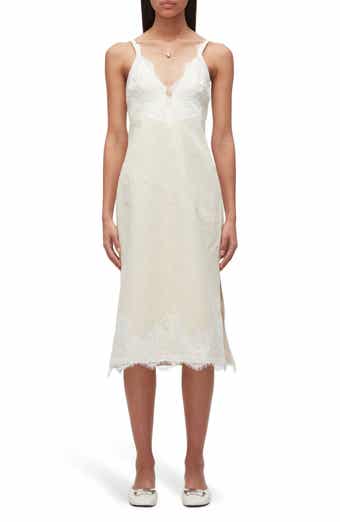 Lace Trim Cotton Denim Midi Slipdress