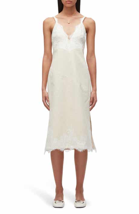 Lace Trim Cotton Denim Midi Slipdress