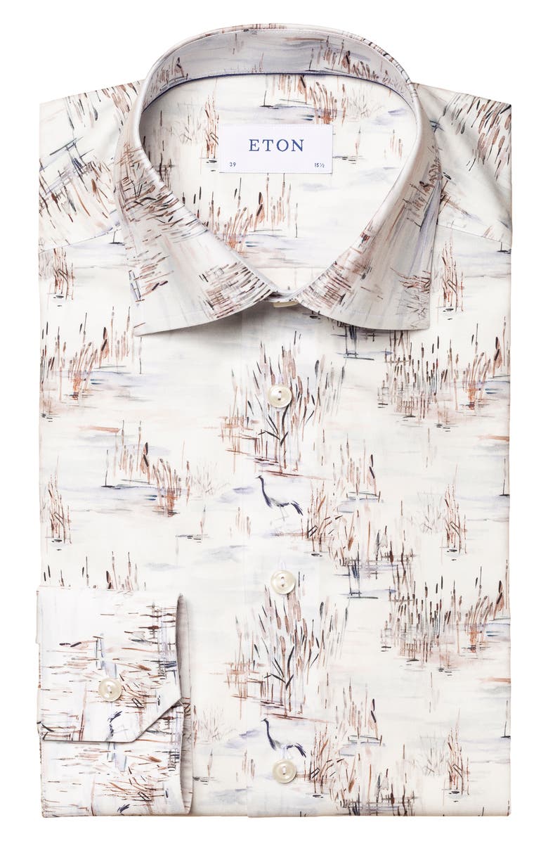 Eton Slim Fit Crane Print Shirt, Alternate, color,