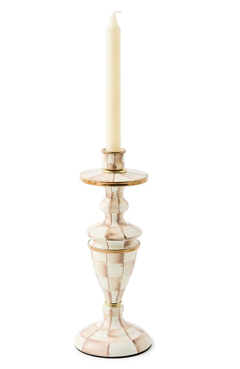 MACKENZIE CHILDS Medium Mocha Check Candlestick Holder, Alternate, color, Mocha