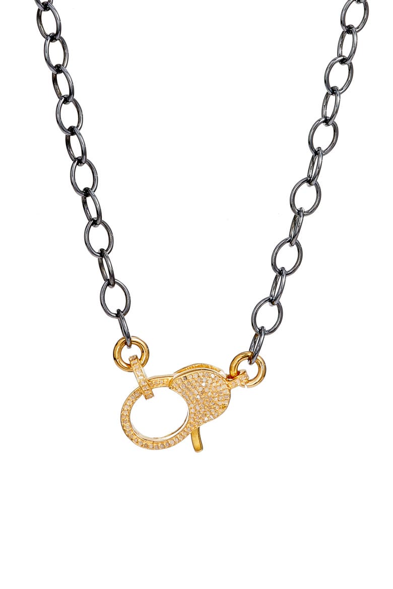 Pavé Diamond Clasp Long Chain Necklace, Alternate, color, GOLD/ BLACK