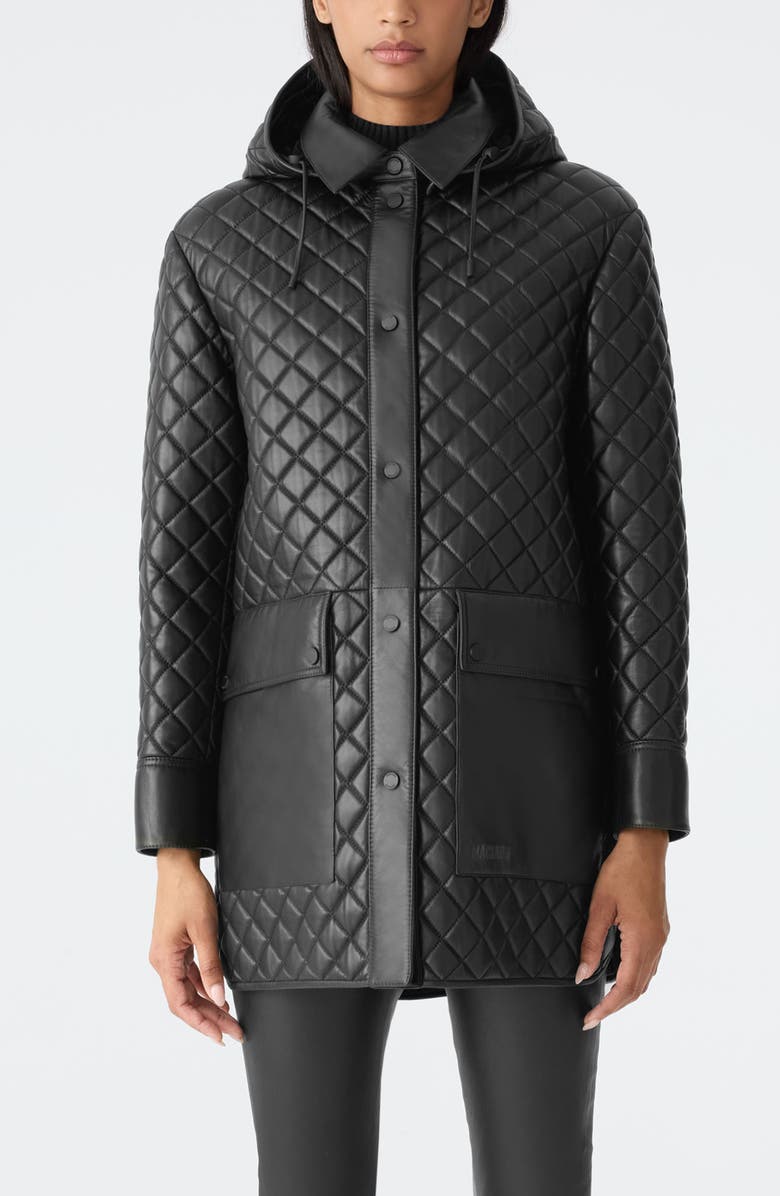 Mackage Litzy Quilted Hooded Leather Jacket, Main, color, Black