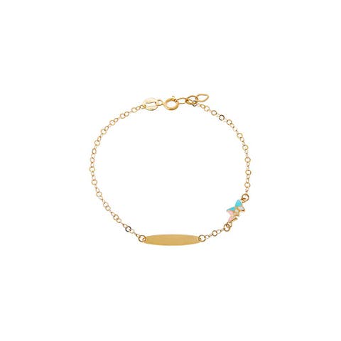 Kids Pastel Butterfly Charm ID Bracelet 14K