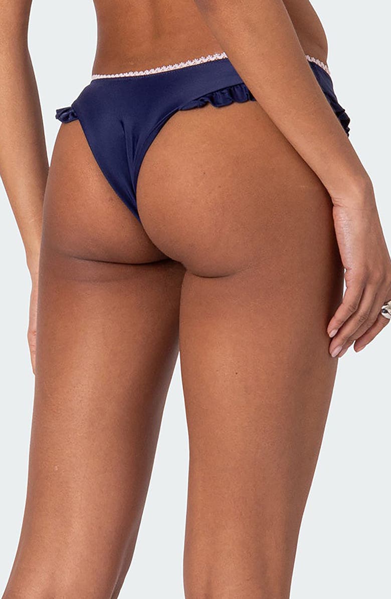 EDIKTED Maggie Ruffle Bikini Bottoms, Alternate, color, Navy