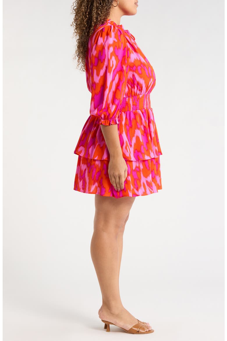 Charly Starla Puff Sleeve Tiered Dress, Alternate, color, ORANGE FUCHSIA MULTI