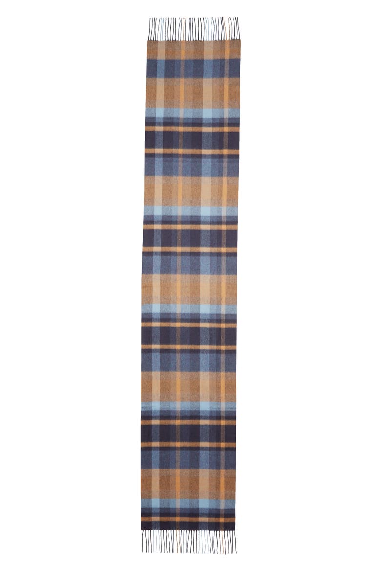 Deco Block Check Cashmere Fringe Scarf, Main, color, VCN NVY RU7637