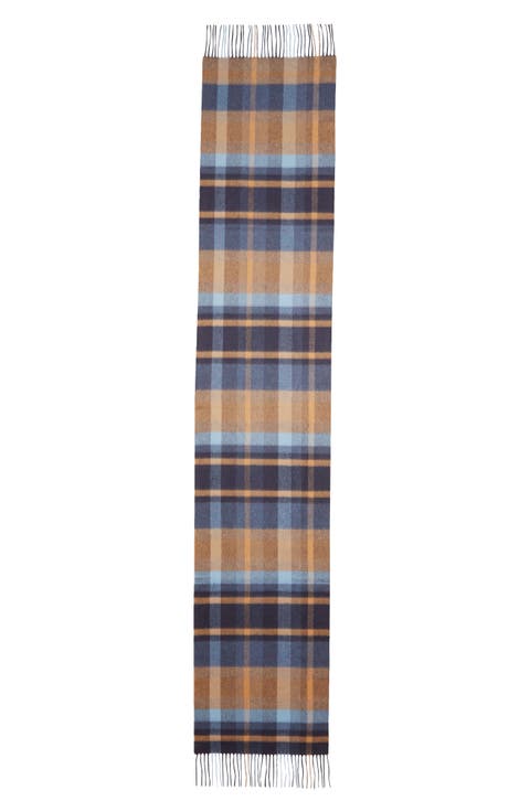 Deco Block Check Cashmere Fringe Scarf
