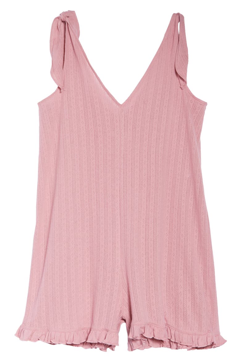 Pointelle Knit Tie-Strap Pajama Romper, Alternate, color, WEATHERED BERRY