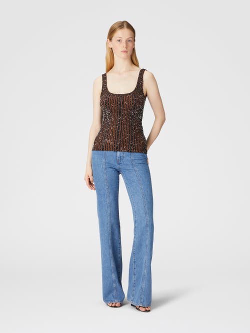 Shop Missoni Ribbed Tank Top With Sequins In Black & Brown