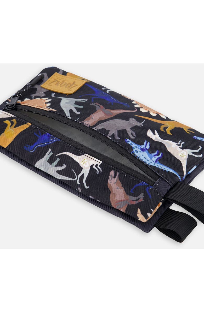 Deux par Deux Double Pencil Case Dinosaur, Alternate, color, Black