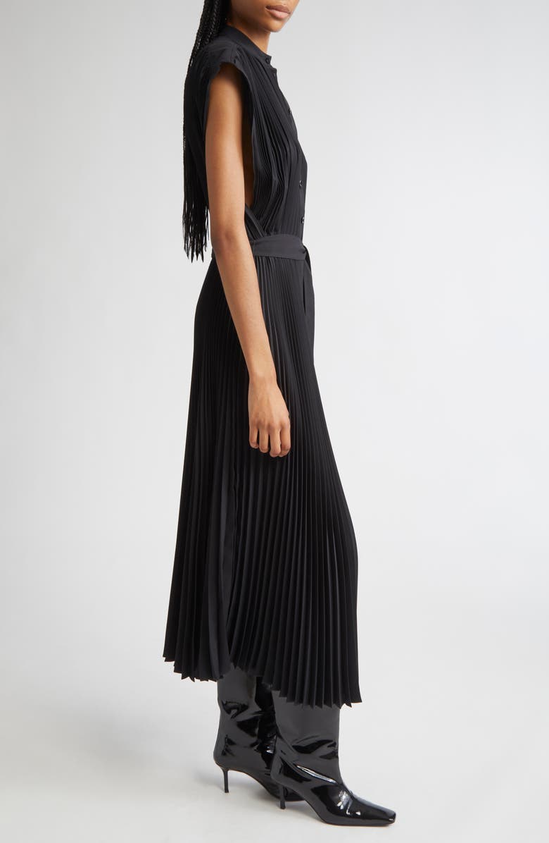 Proenza Schouler Farah Pleated Technical Crepe Midi Dress, Alternate, color, Black