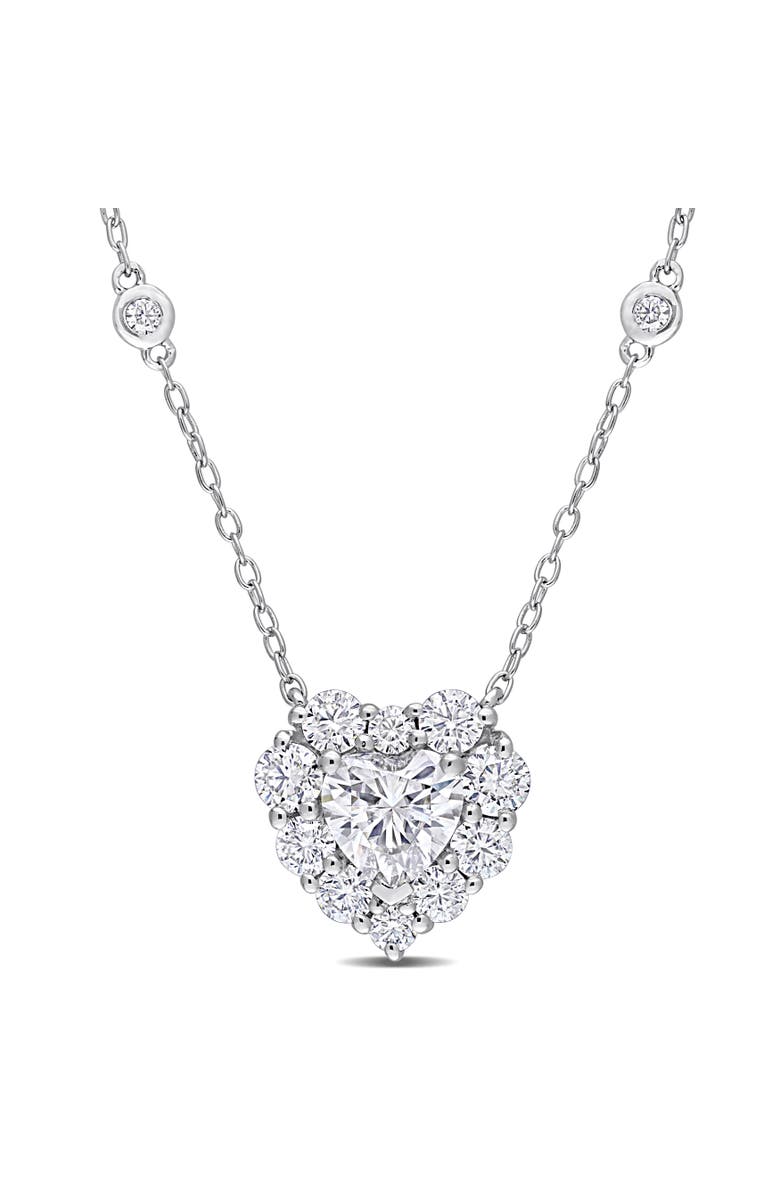 Julianna B. Moissanite Heart Halo Station Necklace, Main, color, Sterling Silver