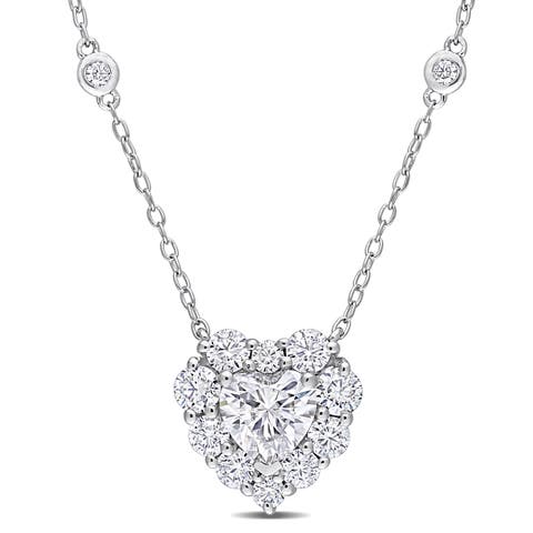 Moissanite Heart Halo Station Necklace