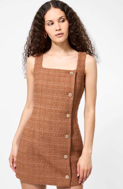 French Connection Structured Tweed Square Neck Minidress In Brown