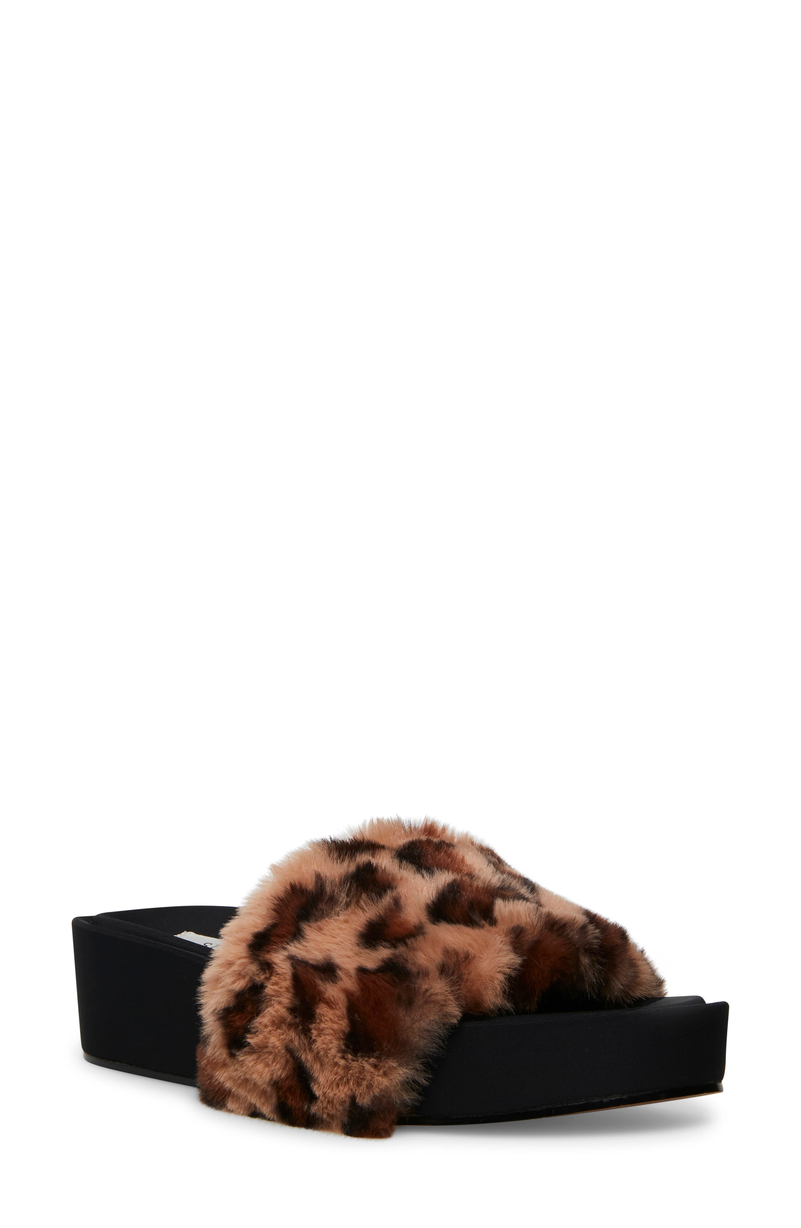 Raine Faux Fur Slide Sandal, Main, color, LEOPARD PRINT