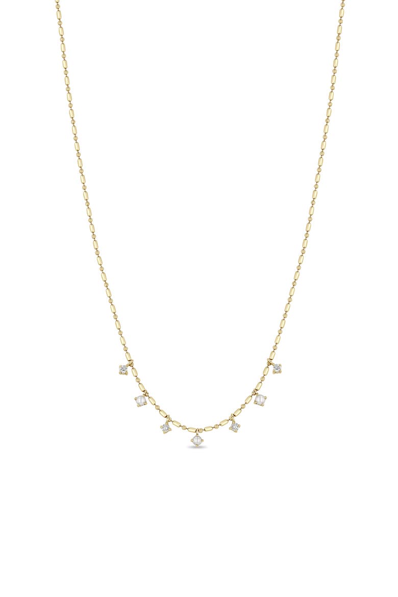 Diamond & Cultured Pearl Necklace, Main, color, 14K YELLOW GOLD