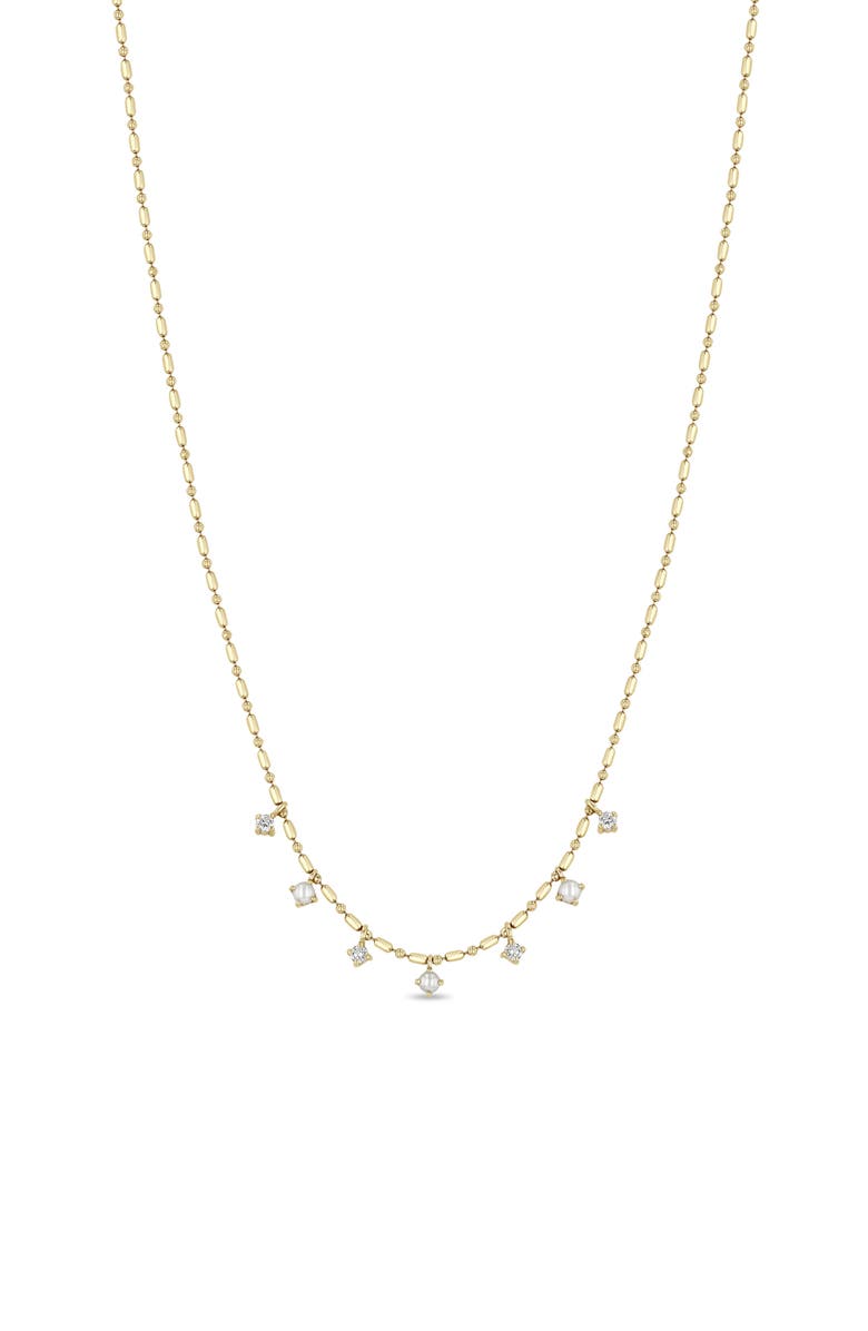 Zoë Chicco Diamond & Cultured Pearl Necklace, Main, color, 14K Yellow Gold