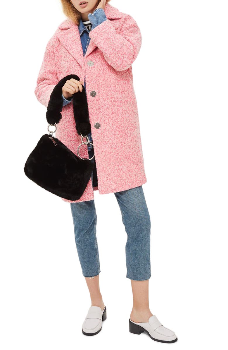 Topshop Fluoro Bouclé Cocoon Coat, Main, color,