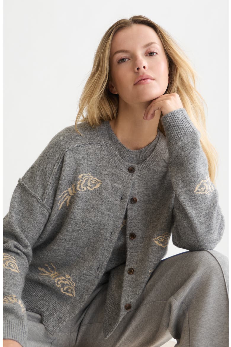 Embroidered Crewneck Cardigan, Alternate, color, GREY MELANGE