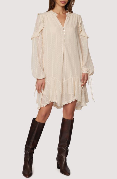 Poetry in Bloom Embroidered Long Sleeve Trapeze Minidress