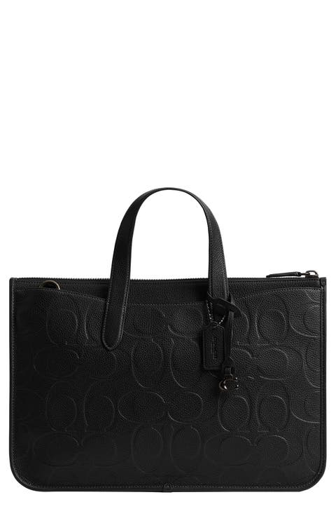 Isaac Maxi Signature Embossed Leather Messenger Bag
