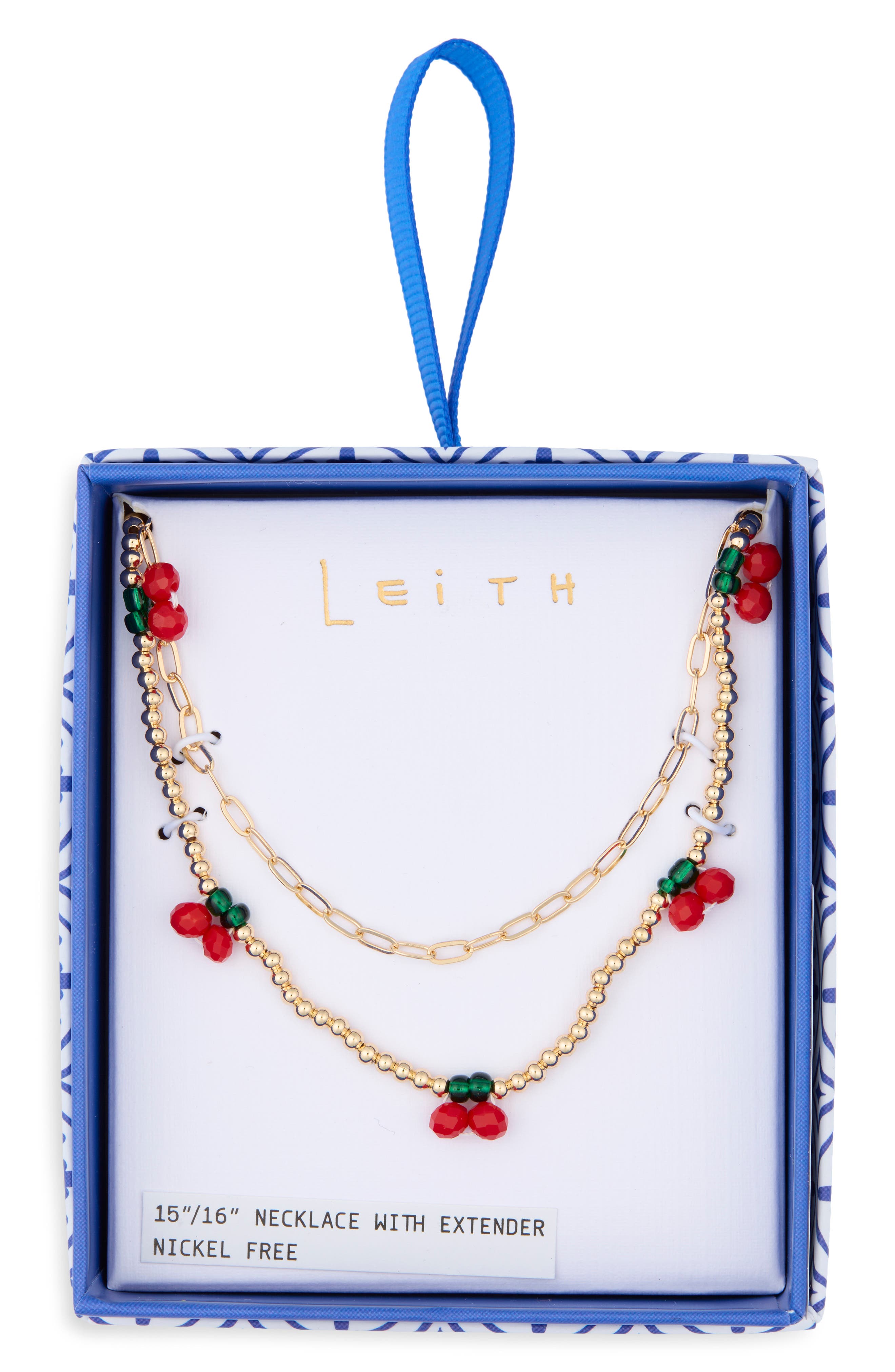 Leith Set of 2 Cherry Beaded & Paper Clip Chain Necklaces