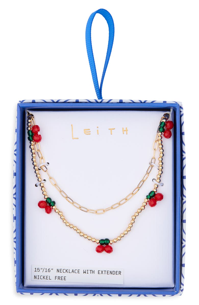 Leith Set of 2 Cherry Beaded & Paper Clip Chain Necklaces, Main, color, Red Multi- Gold