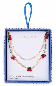 Leith Set of 2 Cherry Beaded & Paper Clip Chain Necklaces