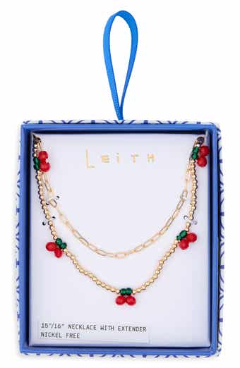 Set of 2 Cherry Beaded & Paper Clip Chain Necklaces