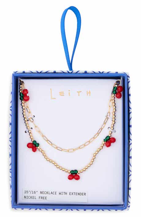 Leith Set of 2 Cherry Beaded & Paper Clip Chain Necklaces