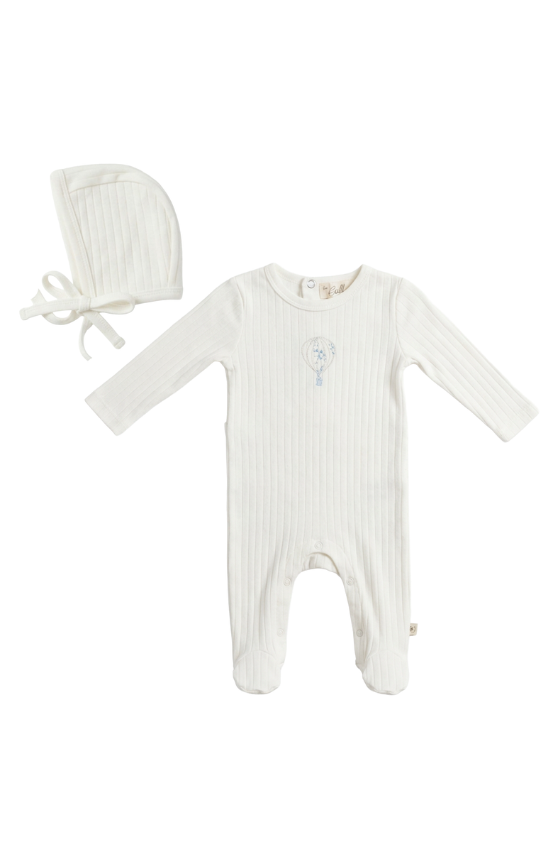 Bebe Bella Boy Hot Air Balloon Pointelle Romper with Matching Bonnet, Main, color, Ivory/Blue Floral