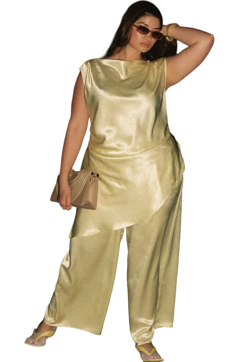 Textured Satin Wide Leg Pant, Main, color, GOLDEN HAZE